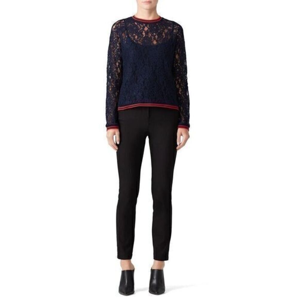 SLATE & WILLOW Sheer Navy Lace Top SMALL